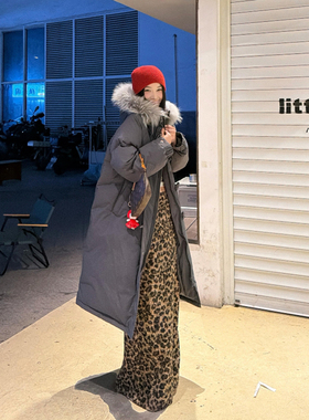 GetRich 复古豹纹半身裙女 百搭显瘦直筒毛呢A字裙垂坠感加厚长裙