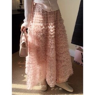 千金感重工网纱蛋糕裙女高腰多层荷叶边蓬蓬半身裙氛围感长裙芭蕾