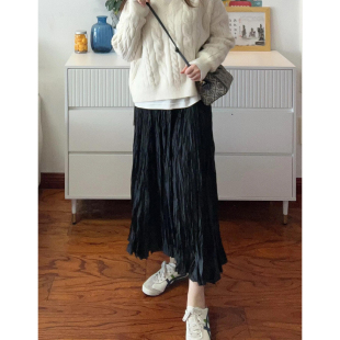 不规则褶皱半身裙春2025新款 梨形身材半裙女设计感百褶高级感长裙