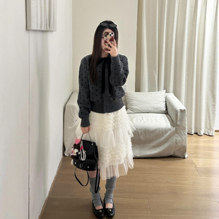 法式复古白色半身裙女2026新款春显瘦高腰纱裙半裙蛋糕裙网纱裙女