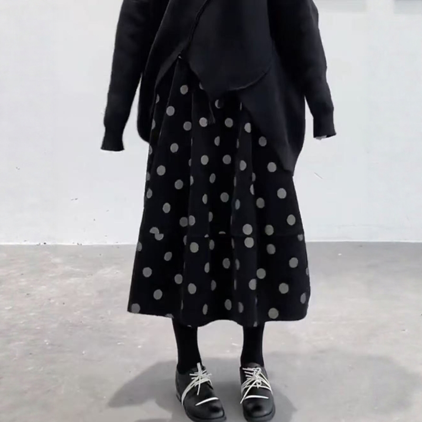 中长款花苞裙A字波点半身裙