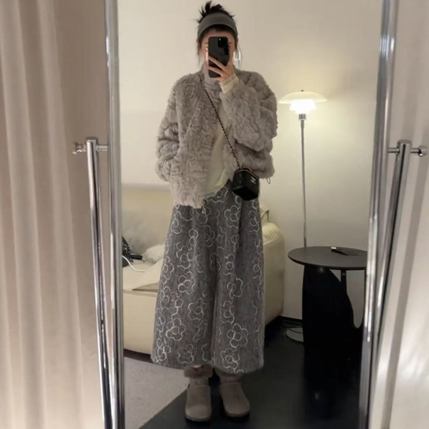 松紧腰休闲风毛呢阔腿裤