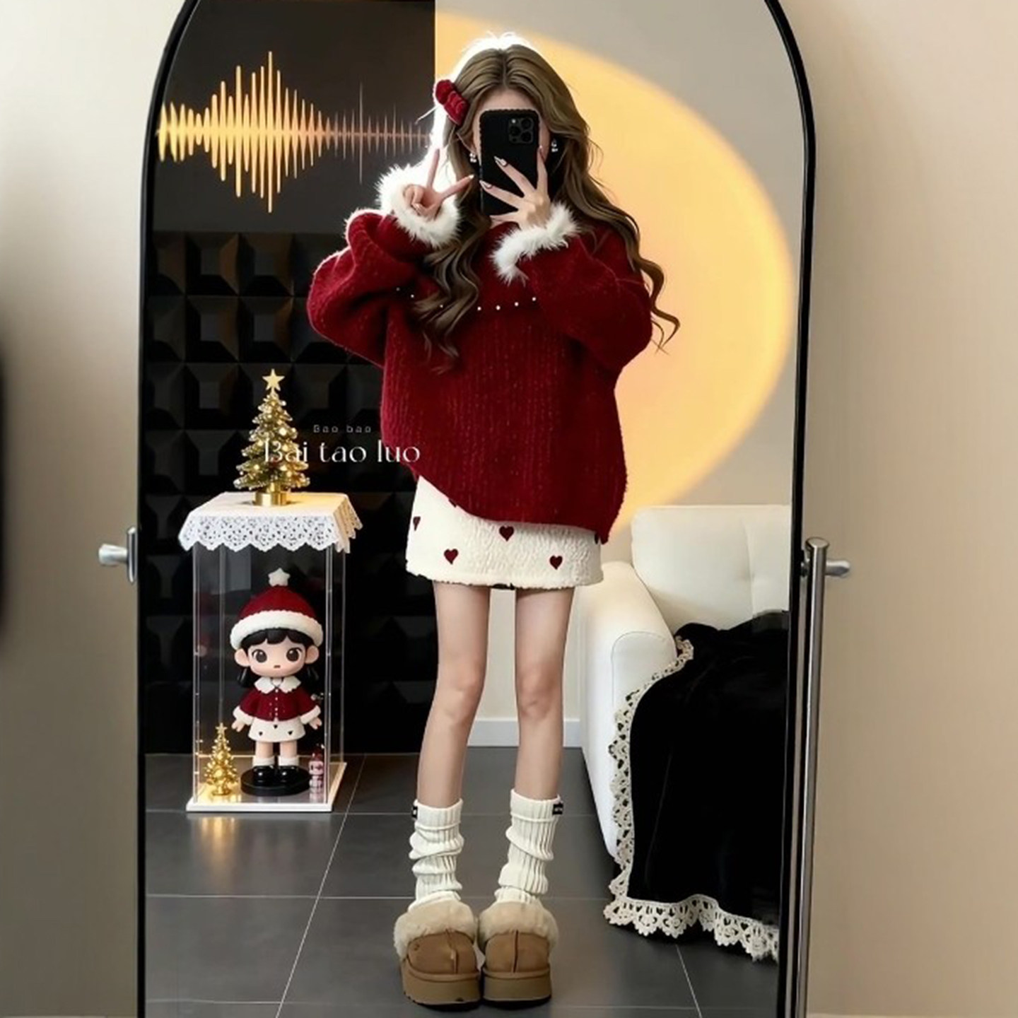 红色复古爱心毛呢半身裙女秋冬新款加厚高腰A字短裙显瘦包臀裙子,女装/女士精品,半身裙,淘宝优惠券,粉丝福利购,淘宝优惠卷