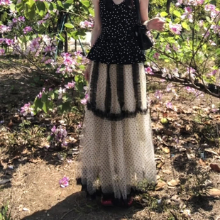 法式大摆纱裙半身裙女夏季2026新款轻奢高级感减龄波点网纱伞裙子