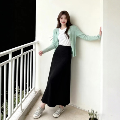 长裙鱼尾裙A字黑色半身裙