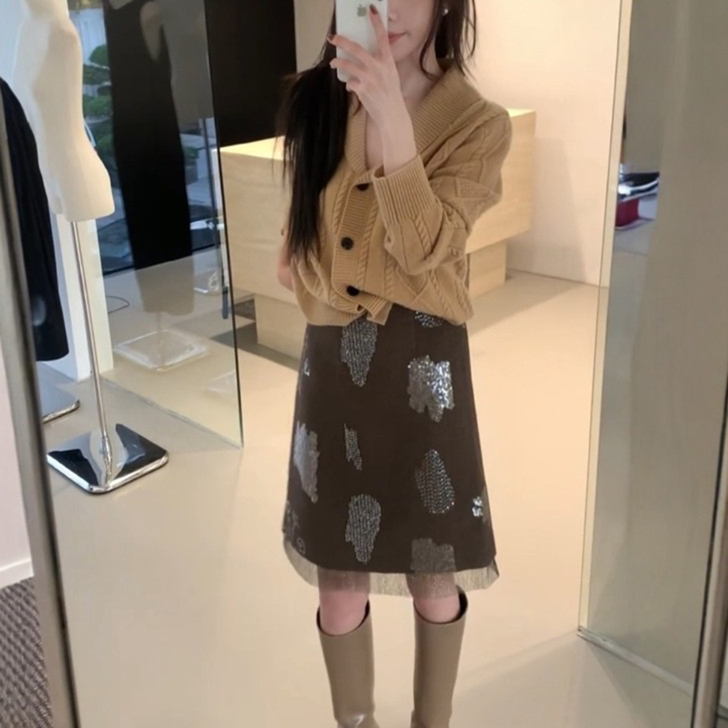 高级感毛呢亮片半身裙女2026早春流行爆款高腰显瘦时髦洋气中裙子,女装/女士精品,半身裙,淘宝优惠券,粉丝福利购,淘宝优惠卷