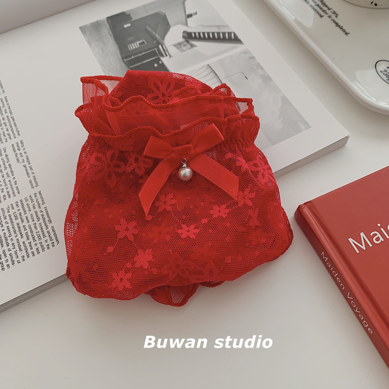 不晚工作室 本命年结婚大红色内裤女虎年蕾丝性感少女三角裤