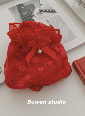 不晚工作室 本命年结婚大红色内裤女虎年蕾丝性感少女三角裤