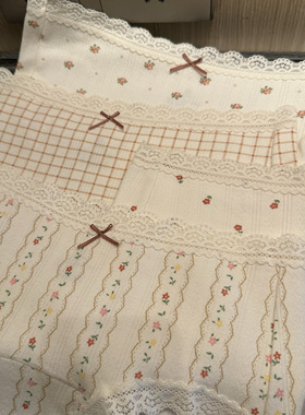 不晚工作室 透气棉10A抑菌甜美少女碎花内裤女纯棉裆部加长蕾丝边