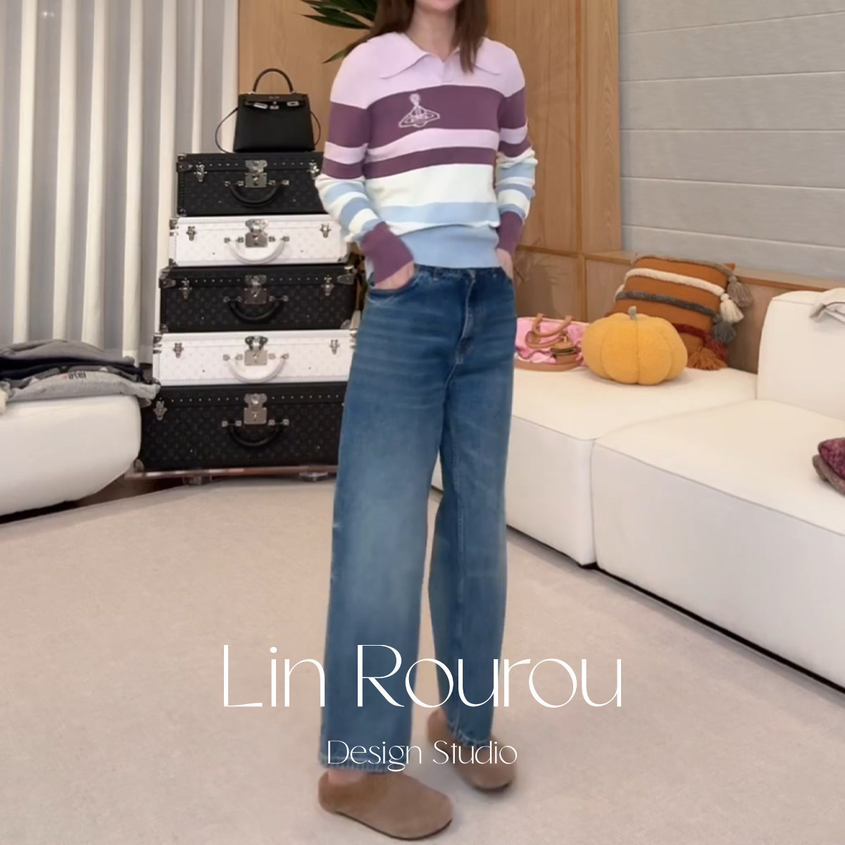 林肉肉【水洗直筒牛仔裤】蓝色做旧阔腿裤女秋冬2025新款百搭长裤,女装/女士精品,牛仔裤,淘宝优惠券,粉丝福利购,淘宝优惠卷