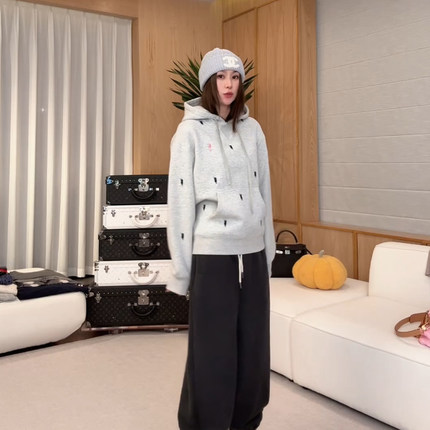 林肉肉【绣花加连帽卫衣】刺绣套头长袖帽衫女款秋冬宽松修身上衣