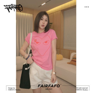 女t恤2025新款 短袖 上衣女夏TXAL55033 爱心印花刺绣短袖 林肉肉