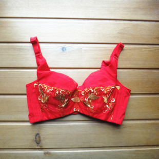薄杯聚拢调整型文胸 收副乳大胸显小 本命年大红色内衣女B C杯D杯