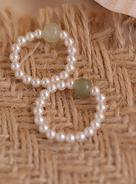 指尖清风和田玉贝珠戒指女轻奢食指戒子高级感尾戒