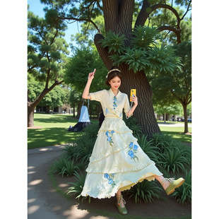 今年流行的漂亮套装裙气质甜美短袖衬衫上衣搭配半身裙女夏