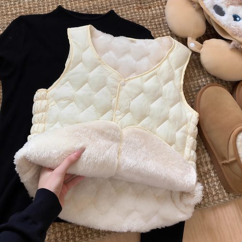 白色羊羔绒马甲女冬叠穿内搭打底