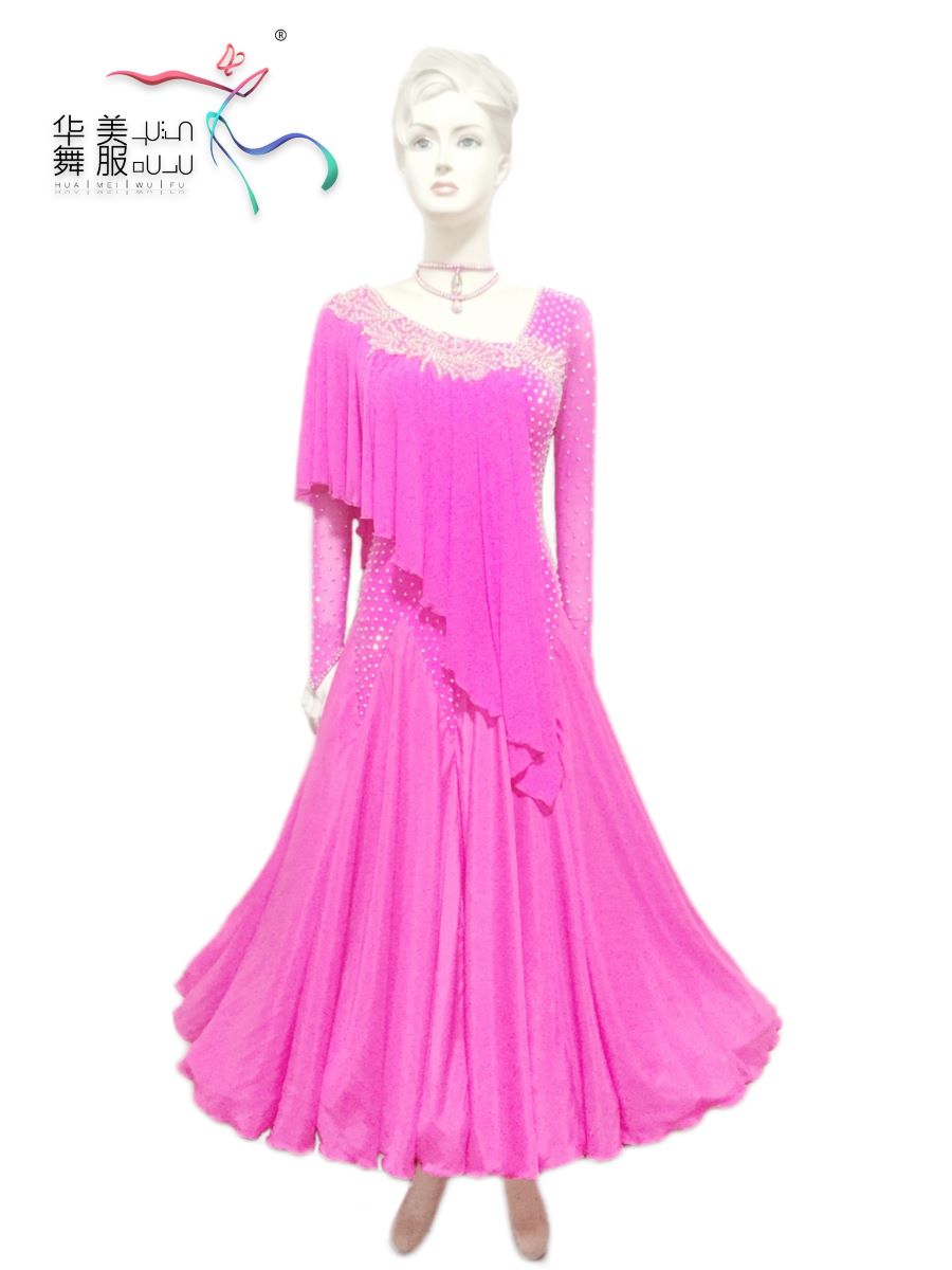华美国标探戈华尔兹交谊演出比赛摩登舞蹈狐步女士飘逸大摆连衣裙