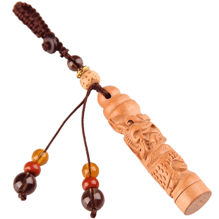 桃木印章龙凤柱盘龙龙凤呈祥钥匙扣龙柱凤柱挂件手工雕刻龙凤