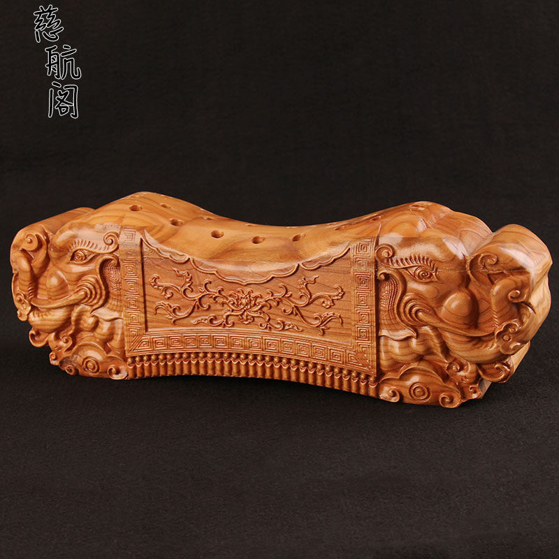 桃木枕头镂空可加藏龙凤呈祥梅兰竹菊木枕颈椎硬枕送长辈礼品
