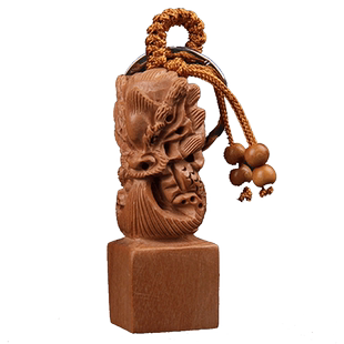 桃木印章龙凤印章木雕印章钥匙扣木雕盘龙挂件