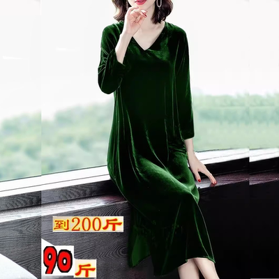 高端金丝绒连衣裙子女气质直筒裙