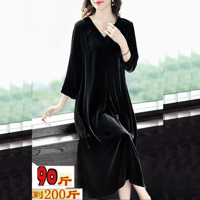 高端韩版金丝绒连衣裙春秋冬季女