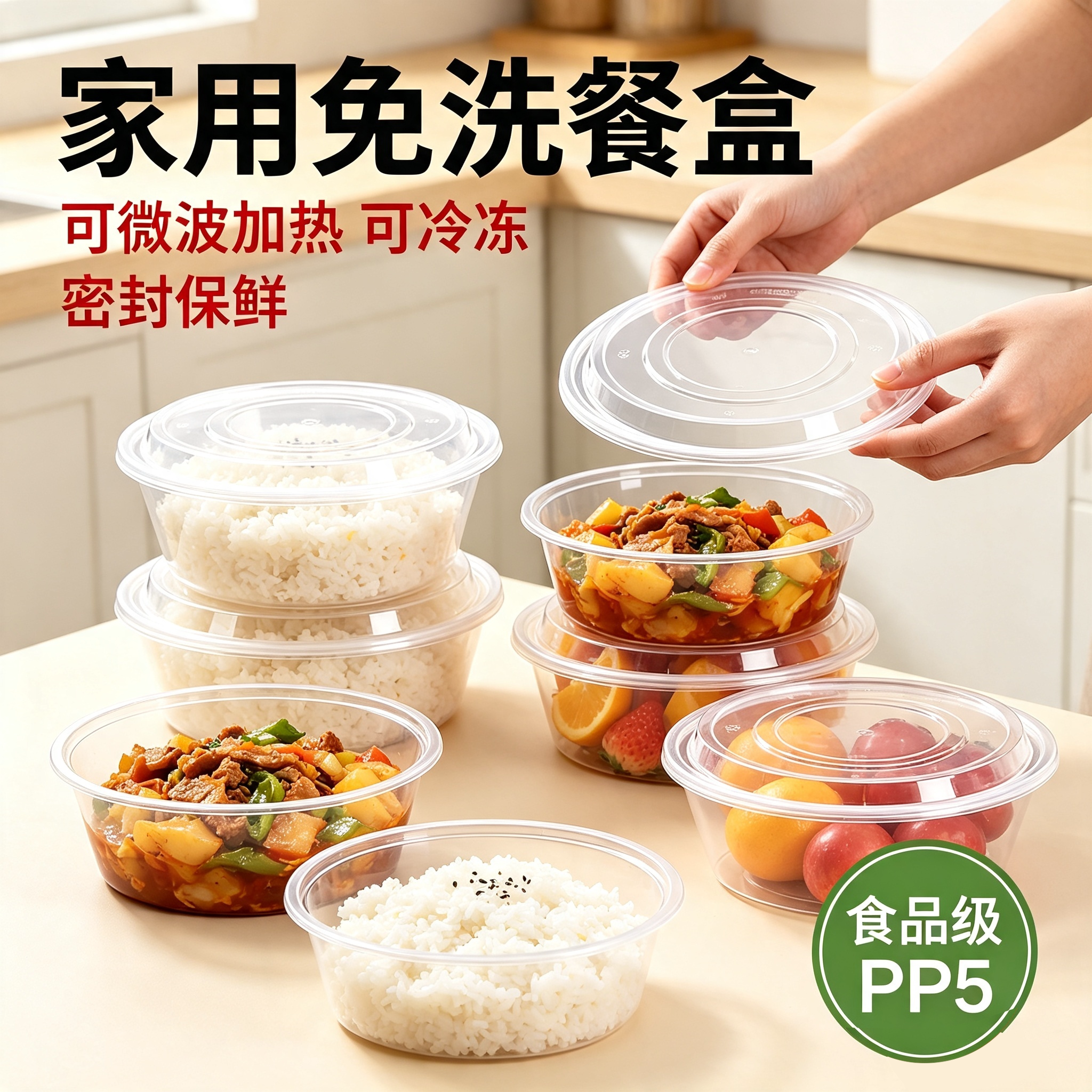 一次性餐盒家用食品级pp5带盖图片