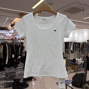 元熙263036正品春夏款韩系U领小个子短款刺绣小马修身短袖T恤衫女