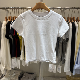 元熙266068正品春季韩系简约款后背刺绣圆领短袖T恤打底衫上衣女