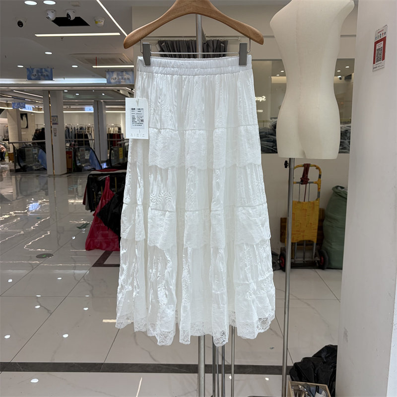 欧洲站2026春季新款拼接蕾丝花边显瘦中长款超仙白色半身裙女637