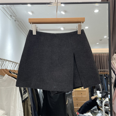 8090服饰B25728正品秋冬韩版高腰开衩A字西装羊毛半身裙短裙裤女