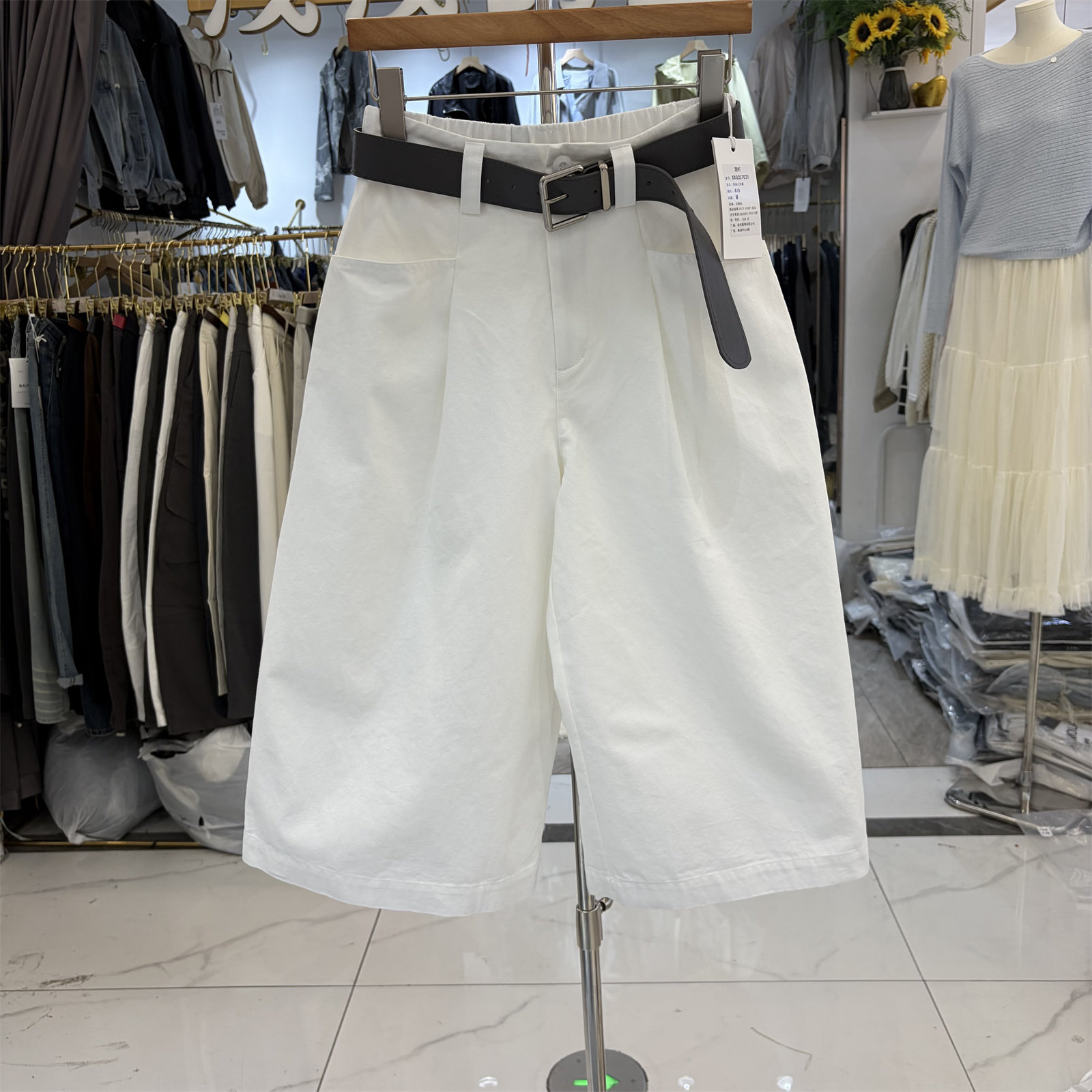 题町57031春装韩系高腰阔腿裤女小个子宽松显瘦休闲八分裤配腰带