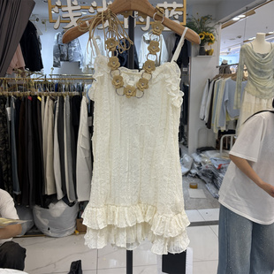 韩版 气质百搭木耳花边设计压褶吊带连衣裙女 夏季 喜大东3X8726正品