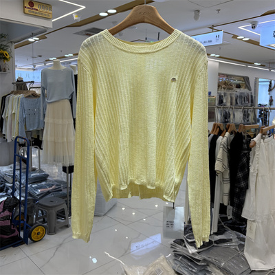 NICE88037正品春新款韩版宽松后背开衩设计冰丝长袖针织衫上衣女