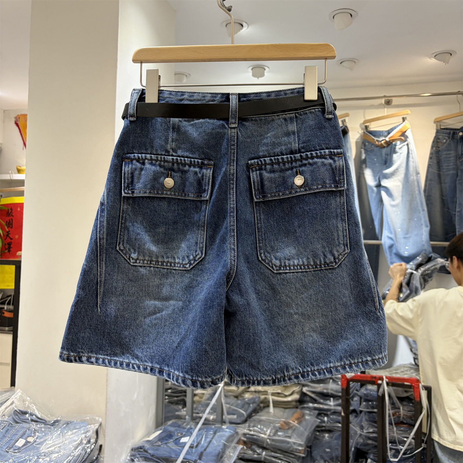 欧货99412正版韩系破洞牛仔短裤女夏季薄款高腰遮胯a字阔腿五分裤