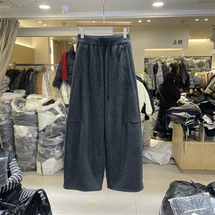 398 女加绒加厚弯刀阔腿裤 欧洲站2025冬季 松紧高腰显瘦宽松休闲裤