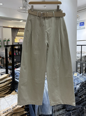 欧货73206-4正版春季韩系简约百搭高腰宽松显瘦弯刀阔腿牛仔裤女