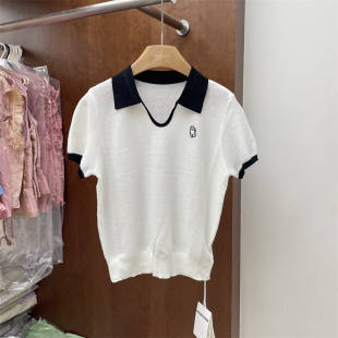 冰丝针织衫 NICE8395正品 POLO领撞色刺绣短袖 2025夏新款 上衣女 韩版