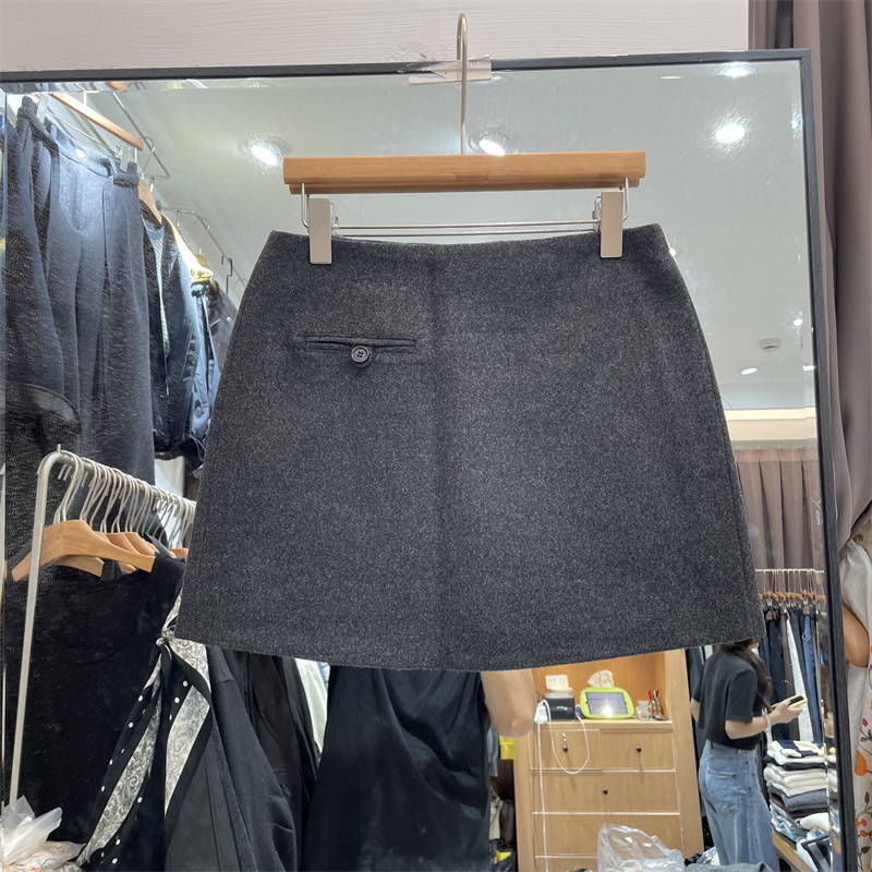 8090服饰B25839正版秋冬韩版高腰显瘦百搭羊毛呢半身裙A字短裙女