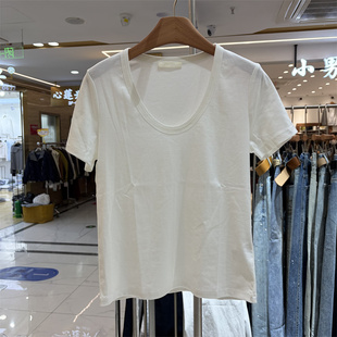 runxi闰熙7130正版 韩版 简约U领纯色天丝羊毛T恤衫 上衣女 春夏新款