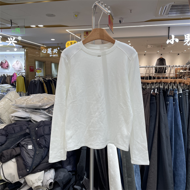 YHS91736-1正版冬新款韩版圆领显瘦百搭加绒加厚T恤衫打底上衣女