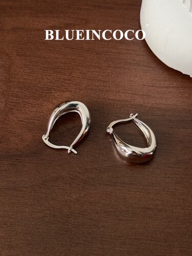 Blueincoco纯银925光面椭圆耳环小众气质耳扣法式百搭ins风耳钉