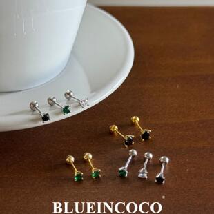 纯银925祖母绿钻耳骨耳钉螺丝拧扣睡觉不摘小巧日常通勤百搭耳饰