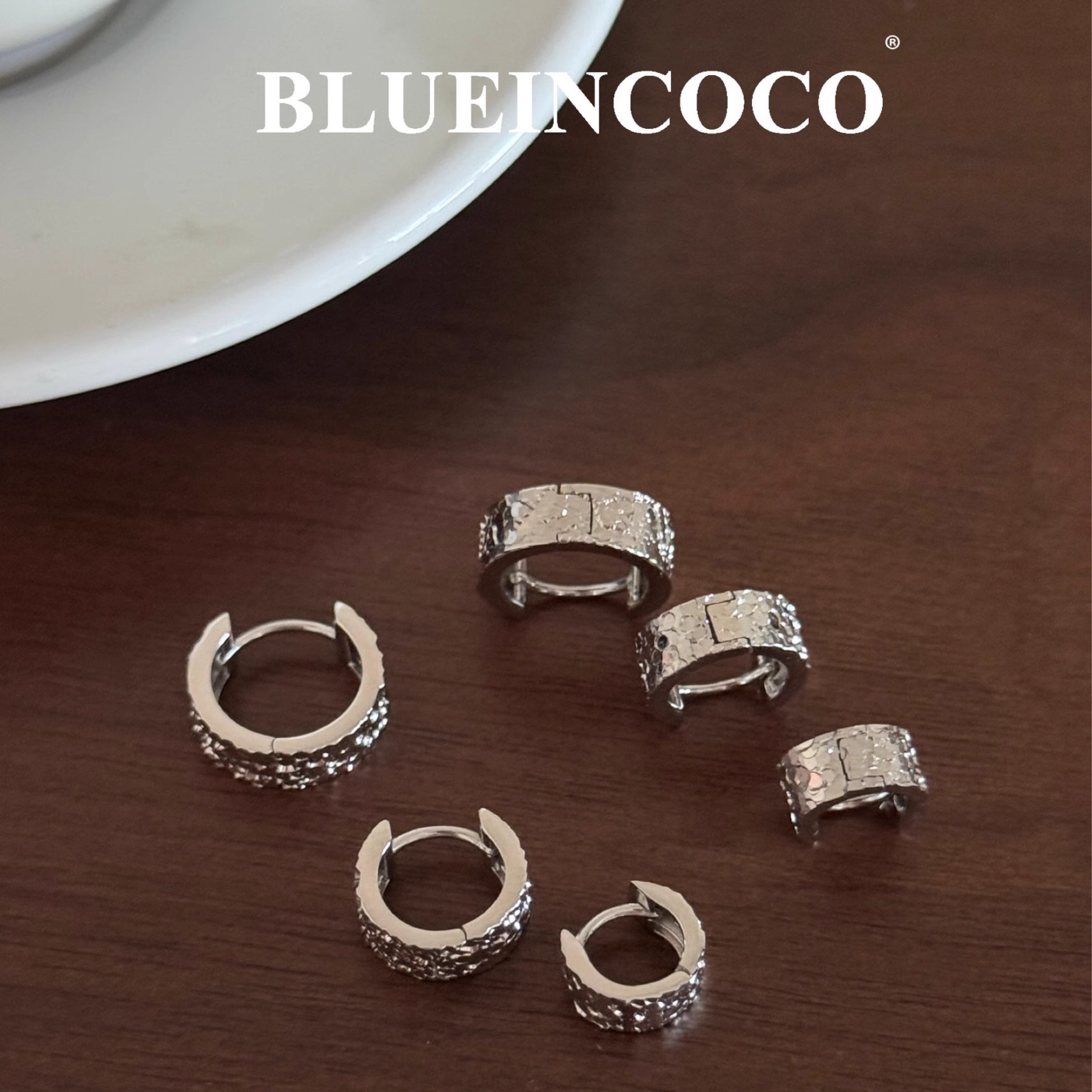 通体纯银925小众车花鳞片圆形耳环耳扣女高级感ins甜酷中性风耳饰