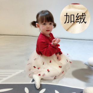 宝宝公主裙纱裙秋冬女童加绒裙子新款1-3岁婴儿加厚周岁百日洋气