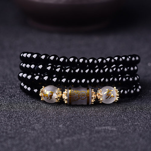 黑曜石十二生肖手链男女款