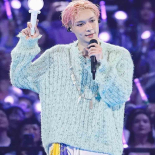 海外张艺兴同款慵懒风 秋冬松石绿套头毛衣小众设计宽松上