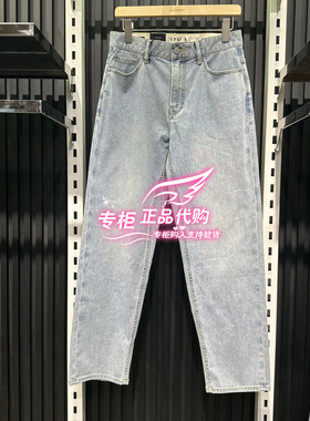 杰克琼斯男时尚水洗浅蓝色百搭宽松牛仔裤阔腿裤长裤子 225332007