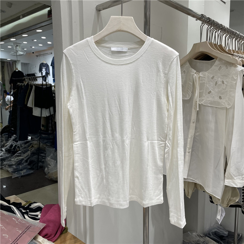 简约长袖t恤衫女舒适纯色上衣
