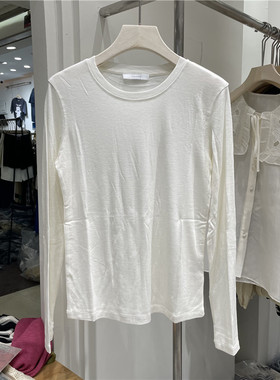 runxi闰熙54182早秋季新款天丝羊毛简约长袖t恤衫女舒适纯色上衣